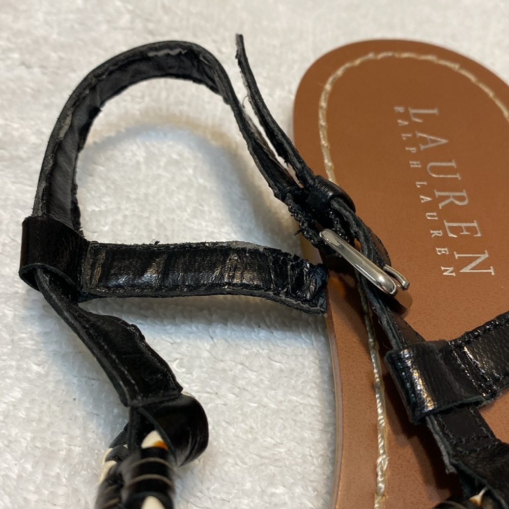 Lauren Ralph Lauren thong sandals, black and white braid design, pre-owned - Picture 3 of 6